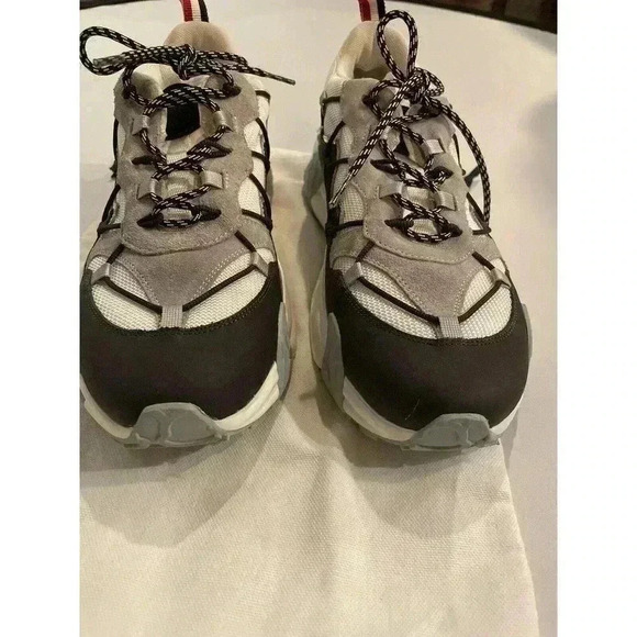 Moncler Compassor Low Top Sneakers White Black Grey Women’s 39.5 9.5 Mens 8 Shoe - Picture 9 of 12